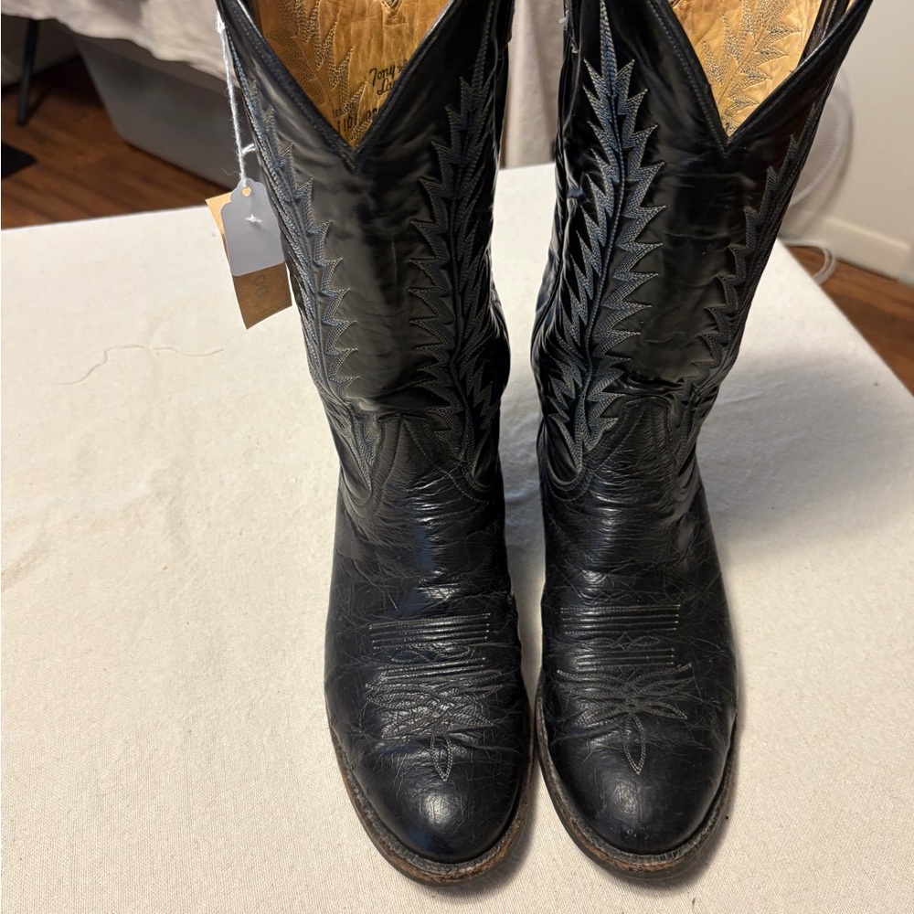 Tony Lama Black Leather Cowboy Boots size 9EE